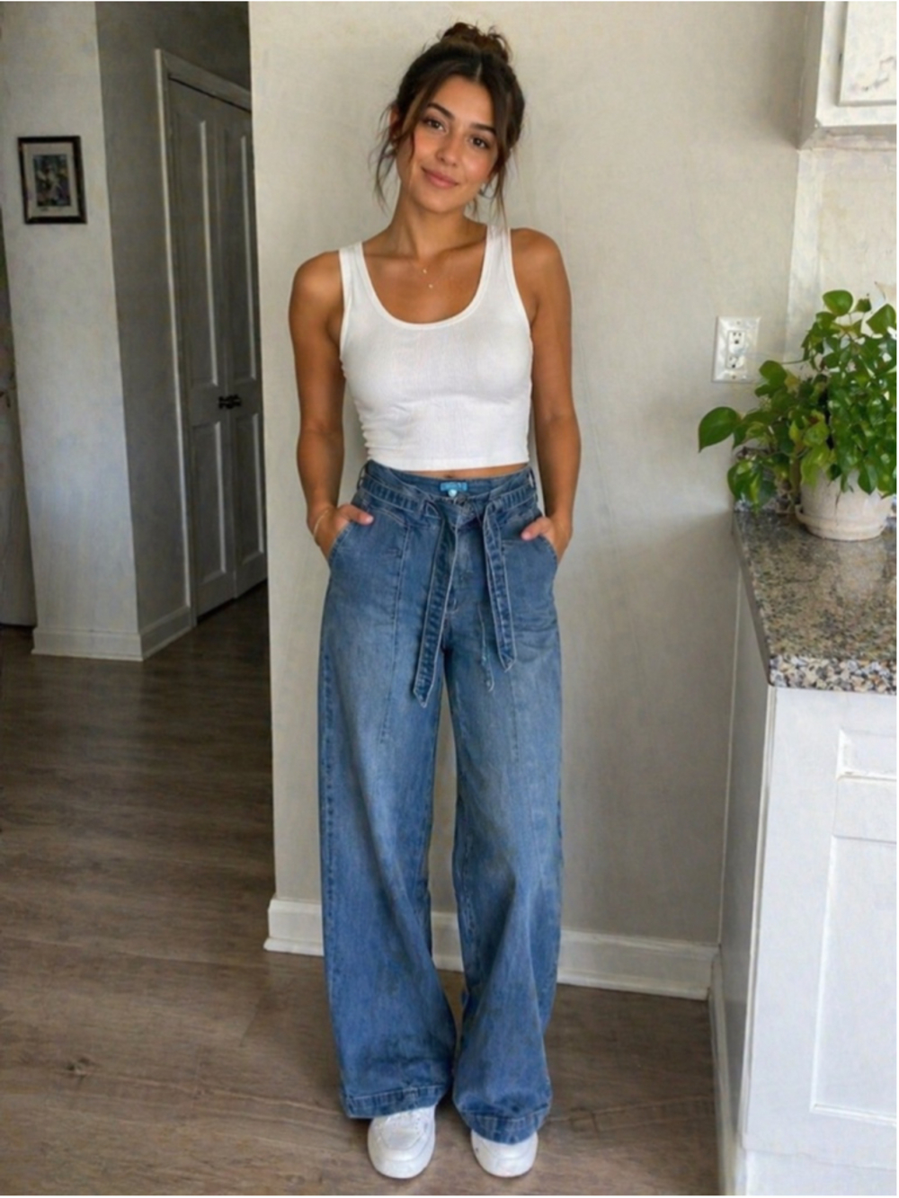 Draper James RSVP Wide Leg Jeans Size 6 Blue Denim Tie Waist High Rise Pants